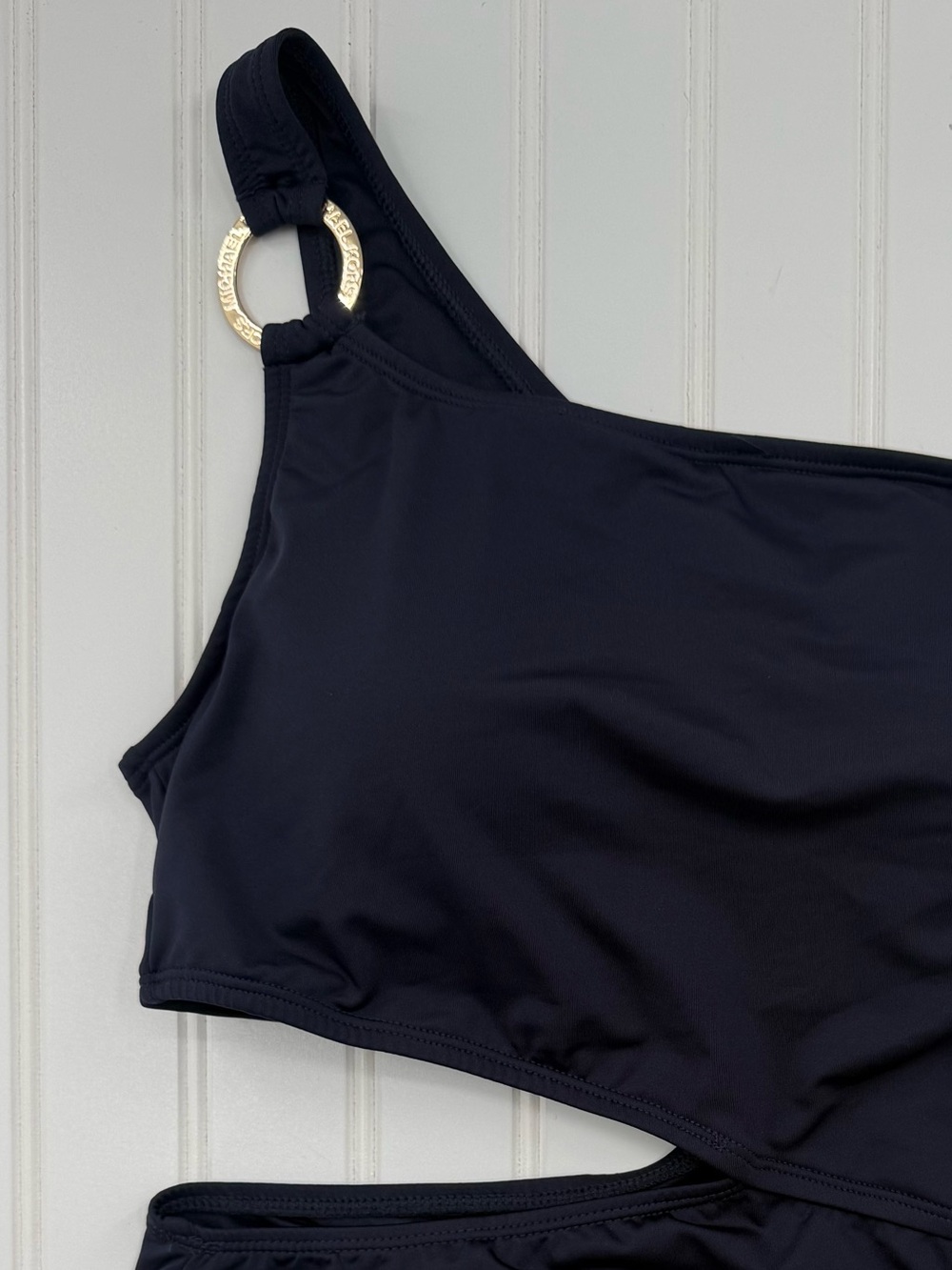 NWOT Michael Kors Navy Blue One Shoulder O-Ring Cut-Out One Piece Swimsuit 10 - Picture 3 of 10